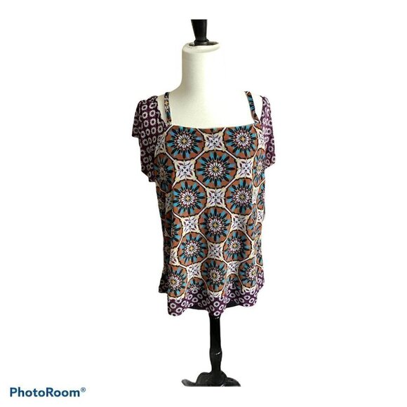 Women’s Medium INC International Concepts Brown & Purple Tank Top Blouse - Picture 2 of 6